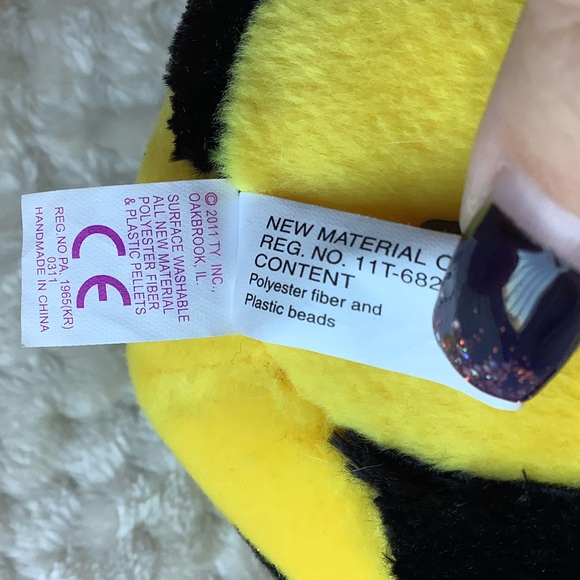 TY Beanie Ballz Zips Bumblebee Stuffed Animal Plush Toy With Tags - Picture 10 of 12